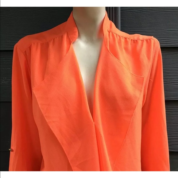 Alberto Makali Women Top Sz L Orange Roll on Slv - Picture 2 of 8
